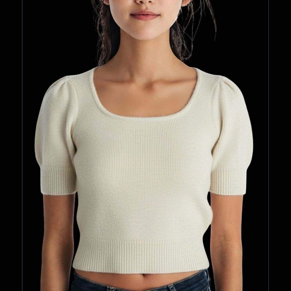 HAPPILY GREY Cream Cozy Cropped Short Sleeve Sweater Size XL
